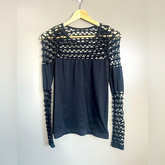 Venus black nylon cutout shirt small edgy rocker biker goth - Picture 1 of 4